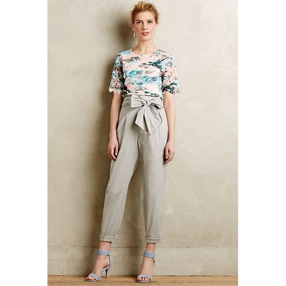 Anthropologie Gray Ankle Pants with Bow Detail - Picture 3 of 7
